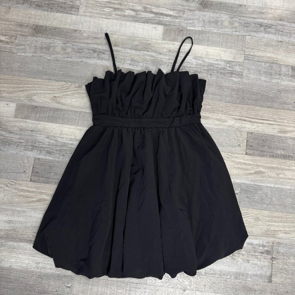 Thirty Thirty NWT black spaghetti strap bubble hem dress wedding guest large A12